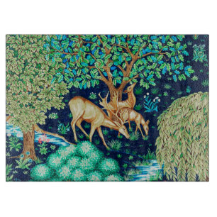 William Morris Deer by a Brook Tapestry Indigo Cutting Board