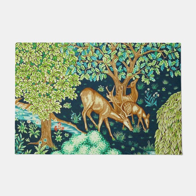 William Morris Deer by a Brook Tapestry Print Doormat (Front)