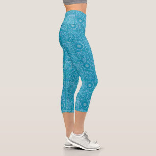 William Morris Diaper Blue Vintage Tile Pattern Capri Leggings