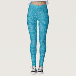 William Morris Diaper Blue Vintage Tile Pattern Leggings