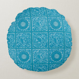 William Morris Diaper Blue Vintage Tile Pattern Round Cushion