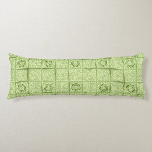 William Morris Diaper Green Tile Pattern Body Cushion (Front)