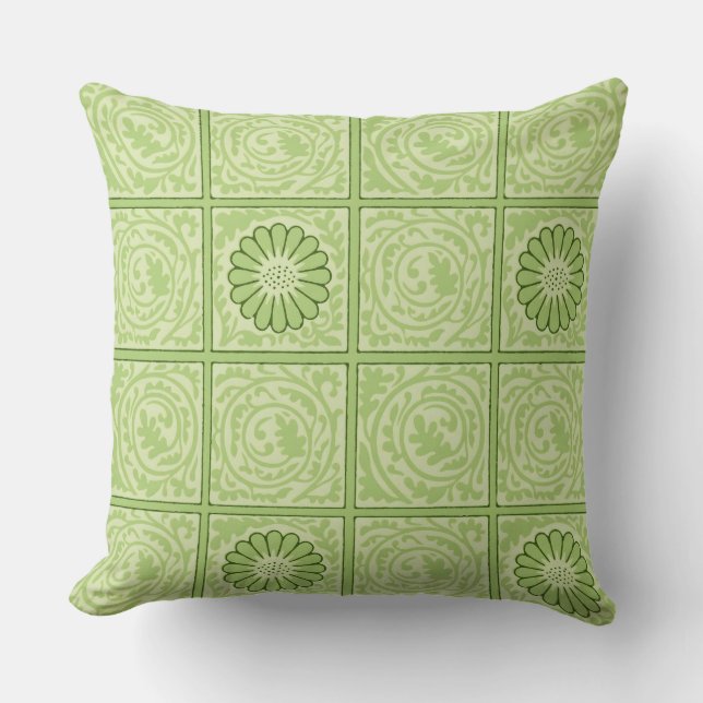 William Morris Diaper Green Tile Pattern Cushion (Front)