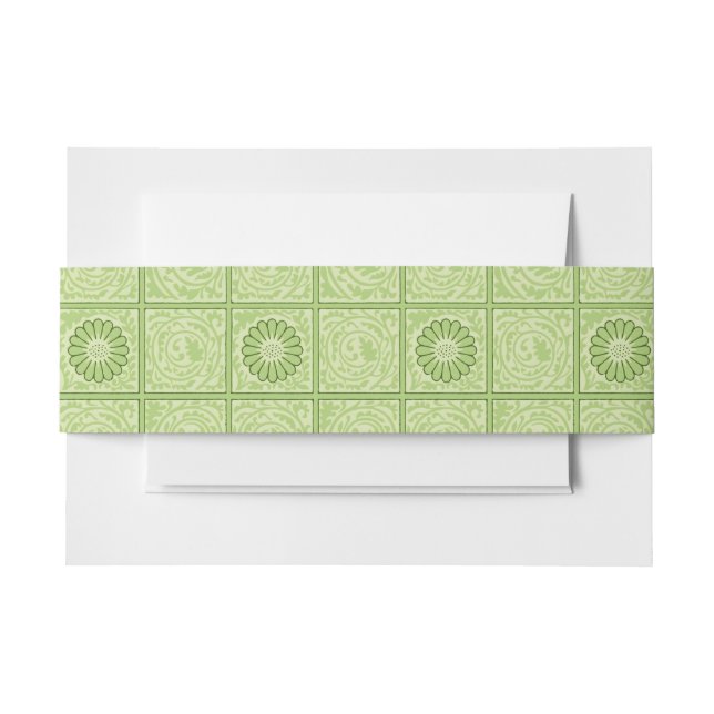 William Morris Diaper Green Tile Pattern Invitation Belly Band (Front Example)