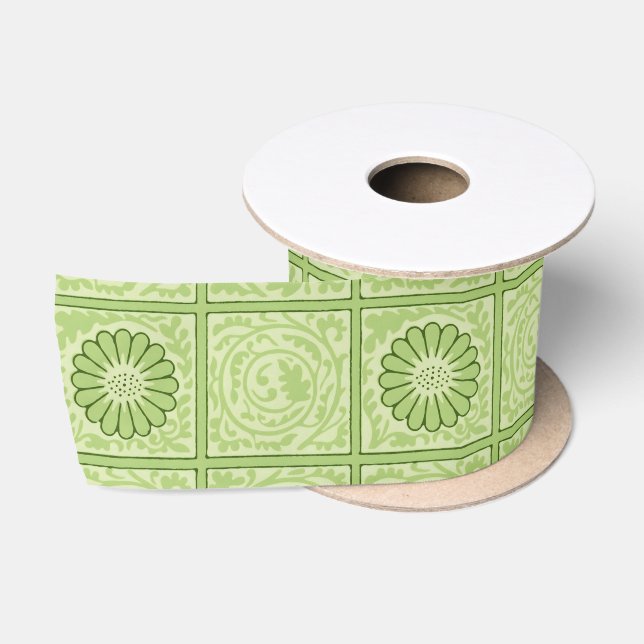 William Morris Diaper Green Tile Pattern Satin Ribbon (Spool)
