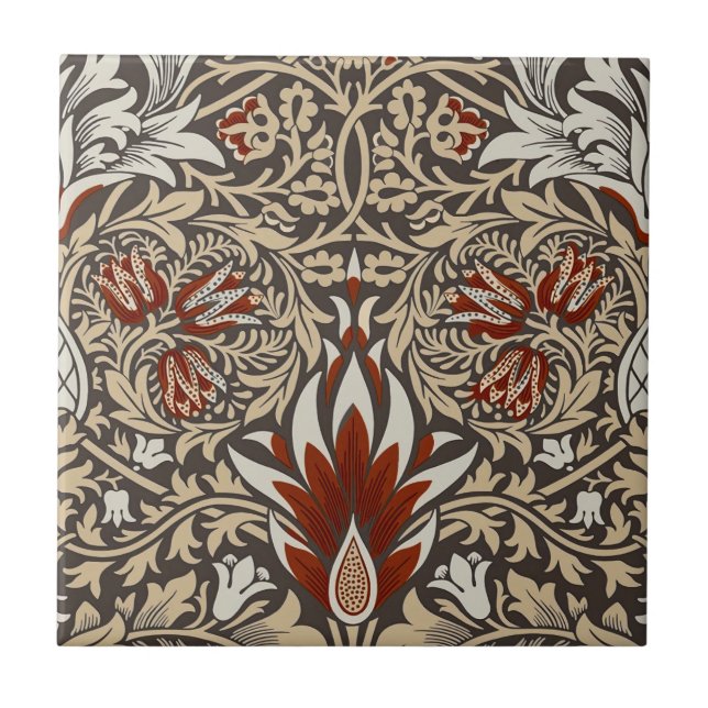 William Morris Earthy Brown Floral Wallpaper Ceramic Tile (Front)