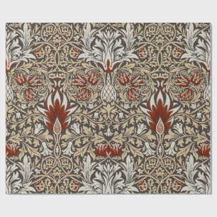 William Morris Earthy Brown Floral Wallpaper Wrapping Paper