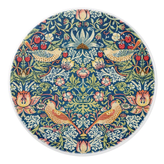 William Morris elegant blue  Ceramic Knob (Front)