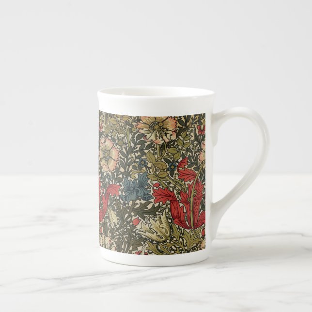 William Morris Elegant Floral Pattern Red Green  Bone China Mug (Right)