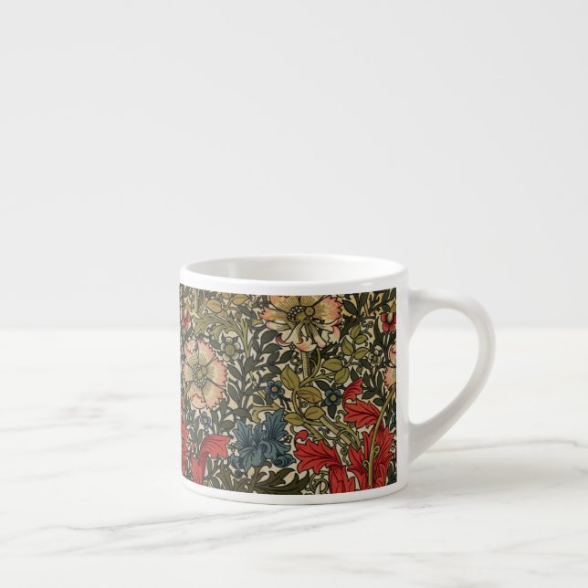 William Morris Elegant Floral Pattern Red Green  Espresso Cup (Right)