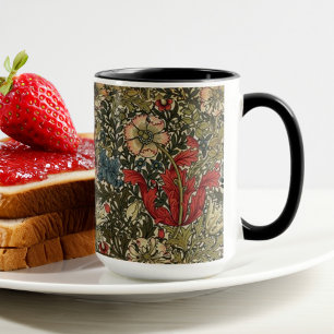 William Morris Elegant Floral Pattern Red Green  Mug