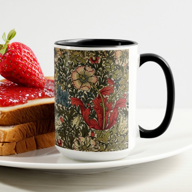 William Morris Elegant Floral Pattern Red Green  Mug (Creator Uploaded)