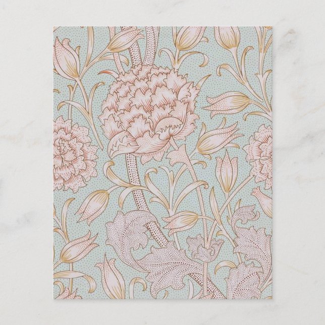 William Morris, Elegant Pink Wild Tulips Soft Blue (Front)