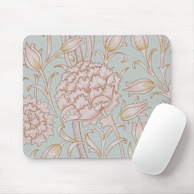 William Morris, Elegant Pink Wild Tulips Soft Blue Mouse Pad (With Mouse)