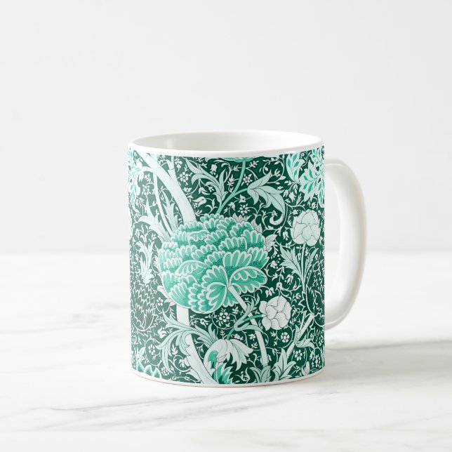 William Morris Emerald Green Floral Pattern Coffee Mug (Front Right)