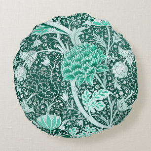 William Morris Emerald Green Floral Pattern Round Cushion