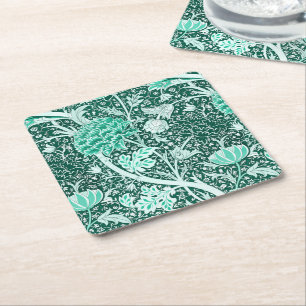 William Morris Emerald Green Floral Pattern Square Paper Coaster