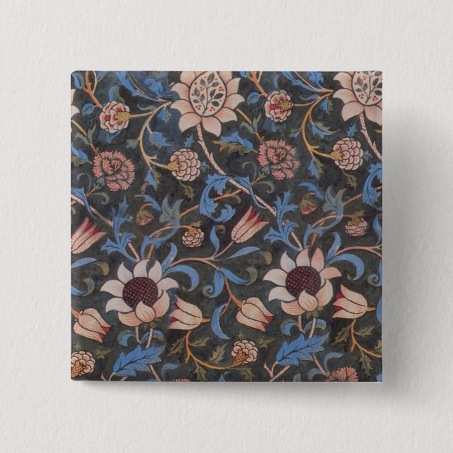 William Morris Evenlode Textile Floral Art 15 Cm Square Badge (Front)