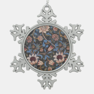 William Morris Evenlode Textile Pattern Snowflake Pewter Christmas Ornament
