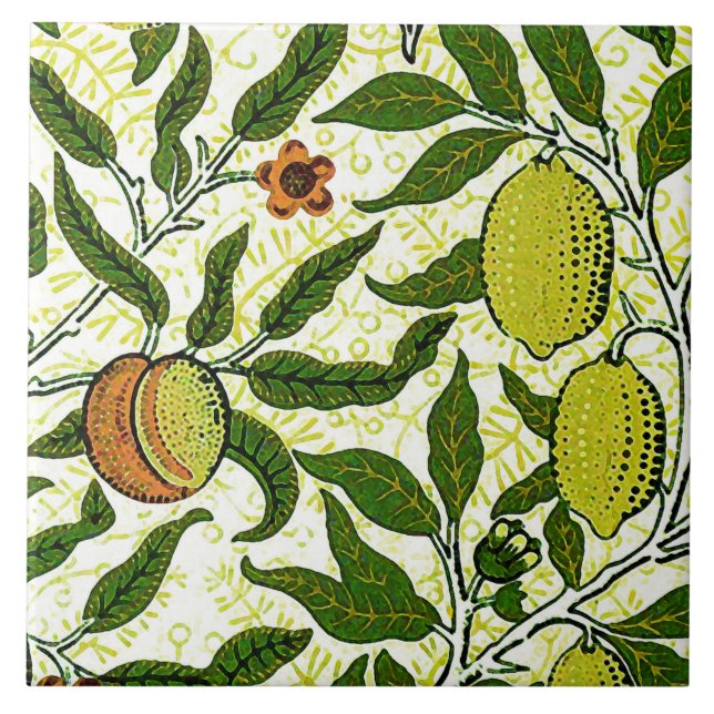 William Morris Exotic Fruit, Lemon Yellow Ceramic Tile (Front)