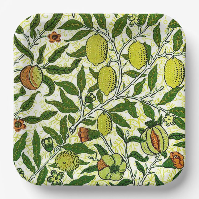 William Morris Exotic Fruit, Lemon Yellow Paper Plate (Front)