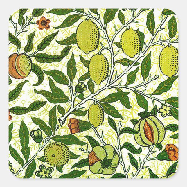 William Morris Exotic Fruit, Lemon Yellow Square Sticker (Front)