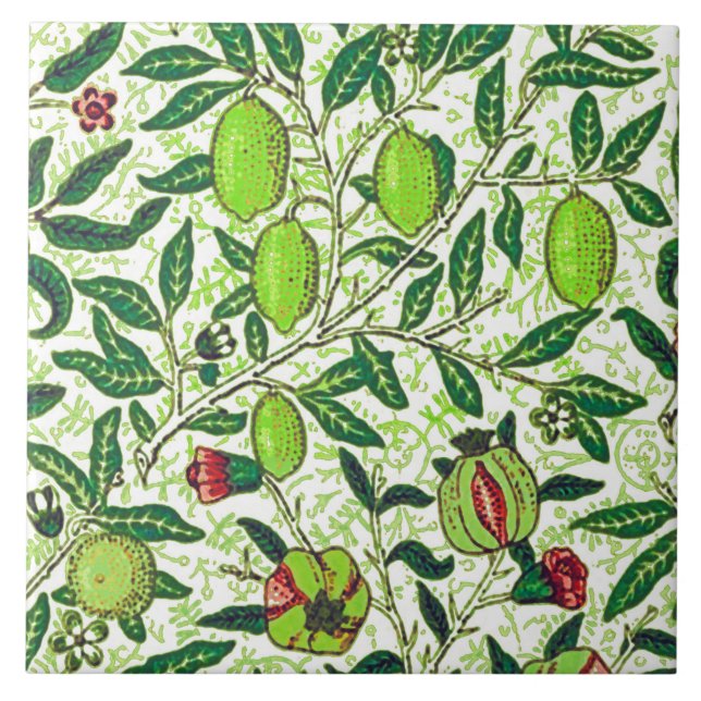 William Morris Exotic Fruit, Lime Green Ceramic Tile (Front)