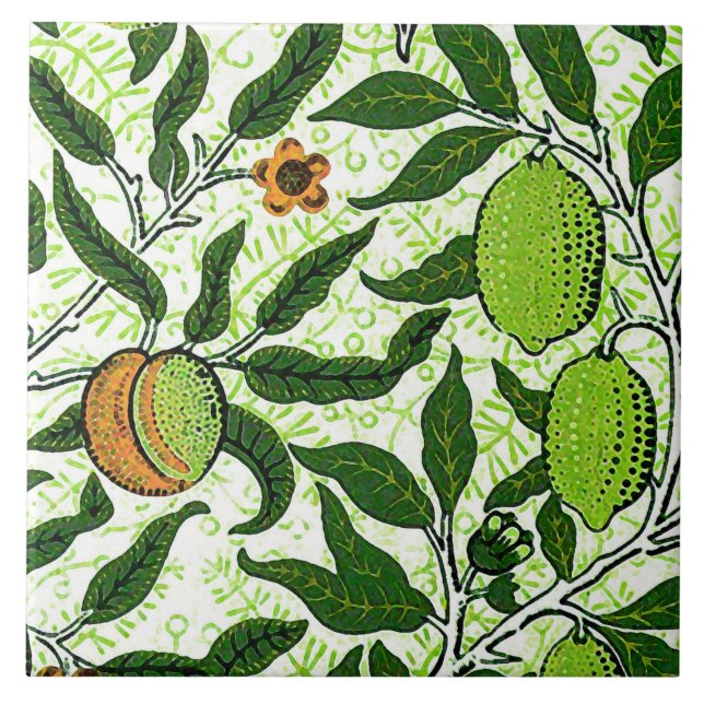 William Morris Exotic Fruit, Lime Green Tile (Front)