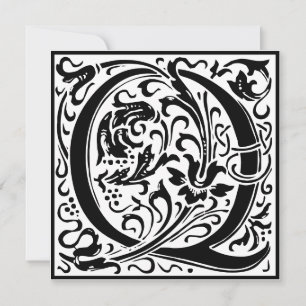 William Morris Floral Alphabet Monogram Letter Q Invitation