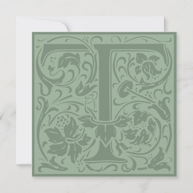 William Morris Floral Alphabet Monogram Letter T Invitation (Front)