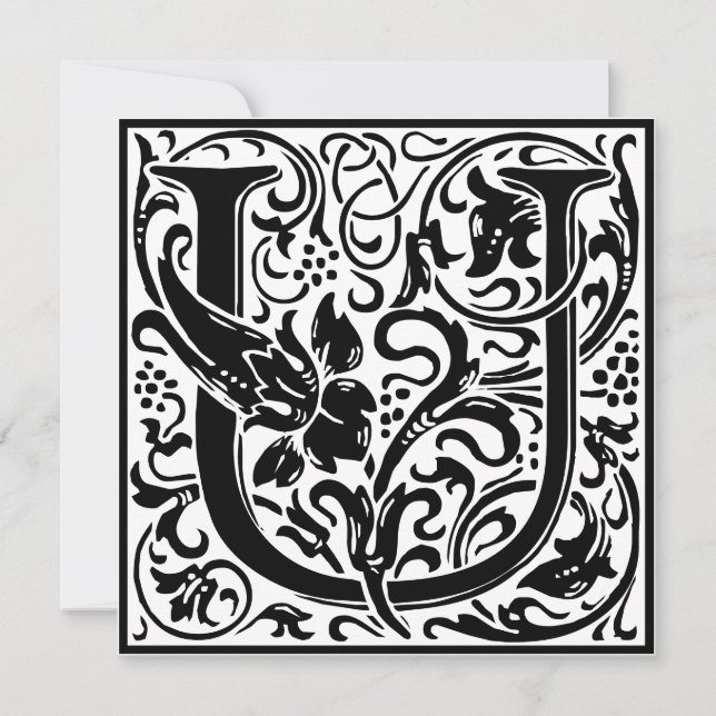 William Morris Floral Alphabet Monogram Letter U Invitation (Front)