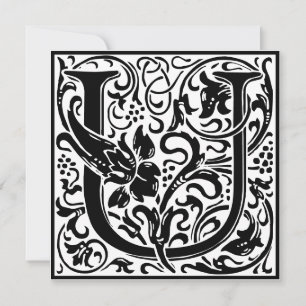 William Morris Floral Alphabet Monogram Letter U Invitation