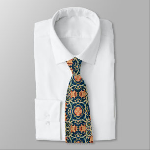 William Morris Floral Arabesque Geometric Pattern Tie