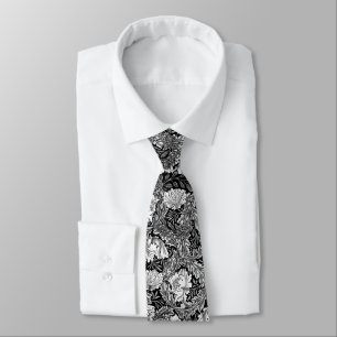 William Morris Floral, Black, White & Grey / Grey Tie