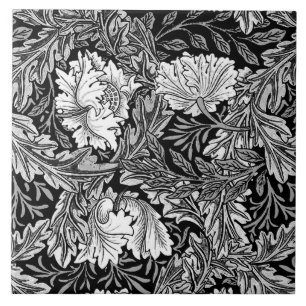 William Morris Floral, Black, White & Grey / Grey Tile