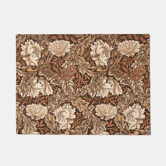 William Morris Floral, Chocolate Brown and Beige Doormat (Front)