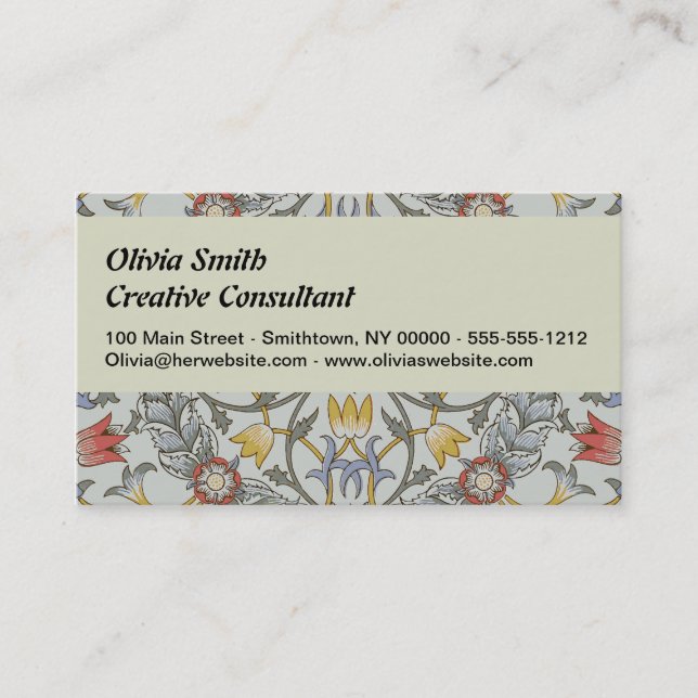 William Morris Floral Circle Flower Illustration Business Card (Front)