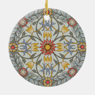 William Morris Floral Circle Flower Illustration Ceramic Ornament