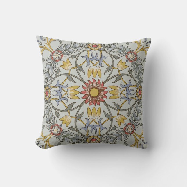 William Morris Floral Circle Flower Illustration Cushion (Front)