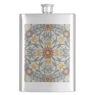 William Morris Floral Circle Flower Illustration Hip Flask