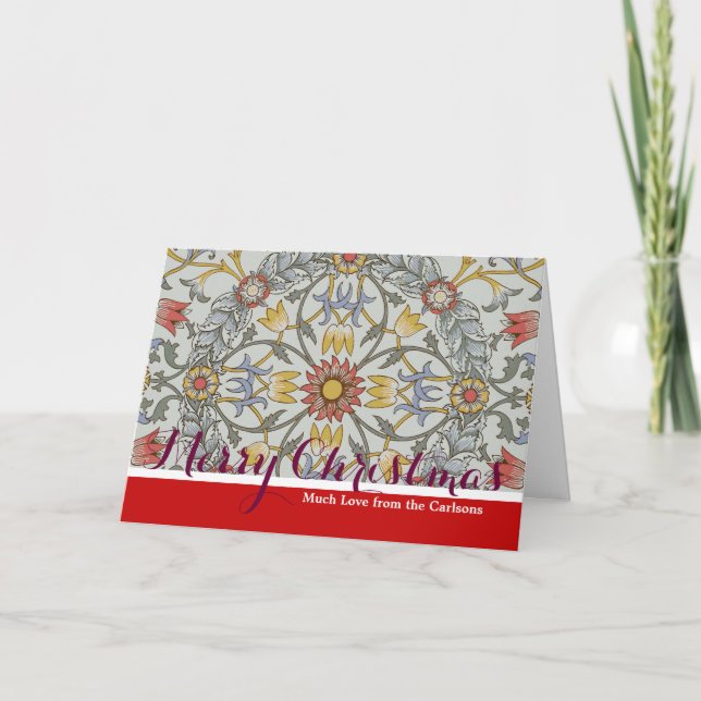 William Morris Floral Circle Flower Illustration Holiday Card (Front)
