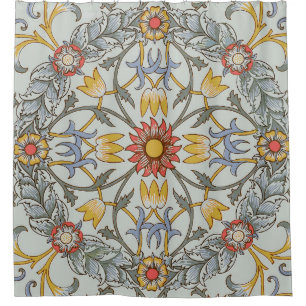 William Morris Floral Circle Flower Illustration Shower Curtain
