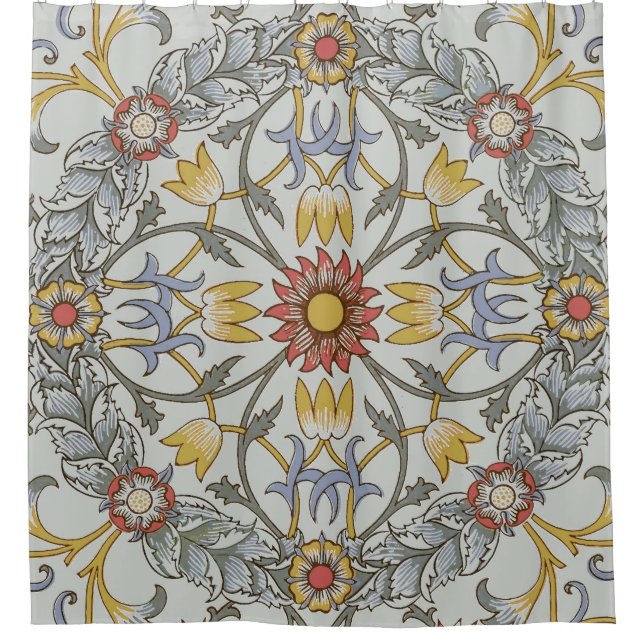 William Morris Floral Circle Flower Illustration Shower Curtain (Front)