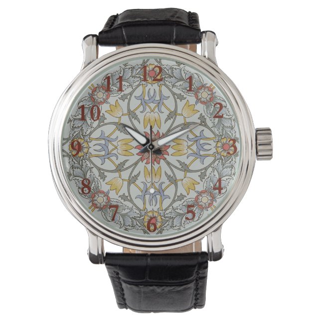 William Morris Floral Circle Flower Illustration Watch (Front)