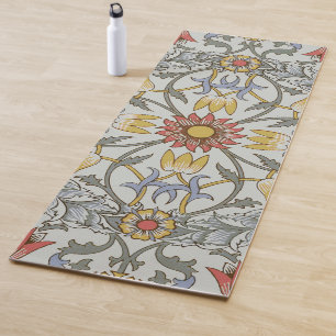 William Morris Floral Circle Flower Illustration Yoga Mat