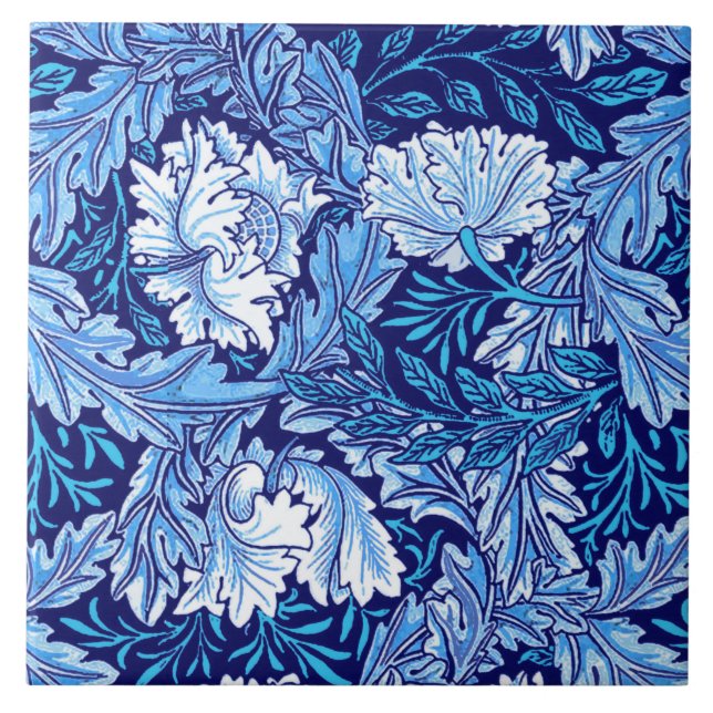 William Morris Floral, Cobalt Blue and White Ceramic Tile (Front)