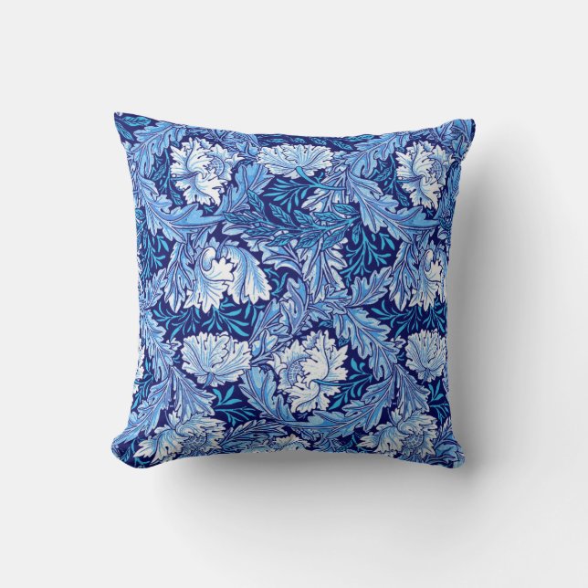 William Morris Floral, Cobalt Blue and White Cushion (Front)