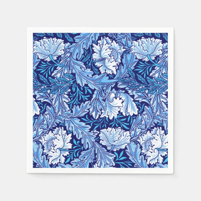 William Morris Floral, Cobalt Blue and White Napkin (Front)