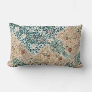 William Morris Floral Collage Greenery Teal Peach Lumbar Cushion