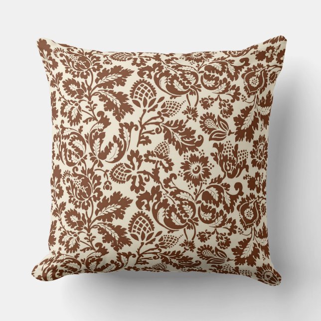 William Morris Floral Damask, Beige and Chocolate  Cushion (Front)